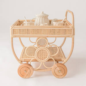 Kitchen pretend play <b>wooden</b> kid <b>toy</b> drink trolley hand-made rattan <b>tea</b> cart <b>toys</b> best quality - Product Image 1