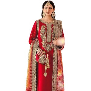 Superbe Robe de Cérémonie en Soie Georgette Viscose Respirante, Broderie Spéciale Mariée, Non Cousue, Idéale pour les Cérémonies Mahendi et Sangeet – Nouvelle Collection - Product Image 1