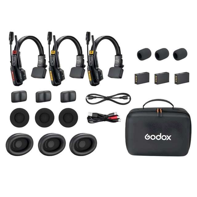 Godox SkyTalk Air 3S 3-Person Full-Duplex Wireless Intercom Headset System (2.4 GHz)