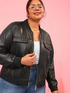 Chaqueta de Cuero Genuino para Mujer, Talla Grande, Chaqueta de Cuero para Invierno, Chaqueta de Motera de Piel de Cordero Genuina para Mujer - Product Image 3