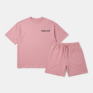 Ensembles décontractés sur mesure pour hommes : T-shirts et shorts 100 % coton épais, coupe ample et oversize, collection automne - Product Image 4