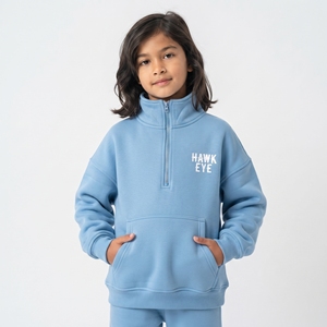 Heavyweight Custom Unisex Kids Oversized Hoodie <b>Half</b> <b>Zip</b> Cotton Fleece <b>Sweatshirt</b> Drop Shoulder Long Sleeve Leisure Wear - Product Image 4