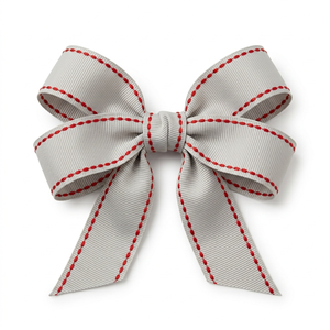 25mm Soft Gray Red Edge Stitch Grosgrain <b>Ribbon</b> Wholesale Bulk Supplier for Hair Accessories Apparel Trims Event Decor Crafts - Product Image 1