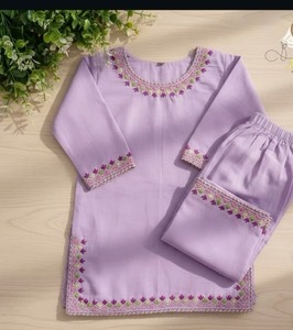 Women's Lavender <b>Embroidered</b> Cotton Pants Traditional Ethnic Wear Casual Style All Seasons Breathable Fabric - Product Image 1