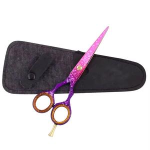 Ciseaux à cheveux professionnels en acier inoxydable, lame tranchante, pour droitiers, manche long, design dégradé violet rose - Product Image 6