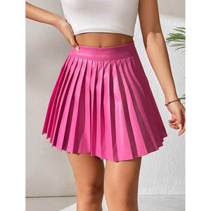 Mini-jupe plissée en similicuir rose vif, élégante et vibrante, pour femme, style kilt, extensible et respirante 2026 - Product Image 4