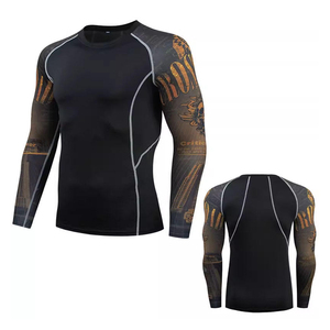 New Design Long Sleeve Rash Guard Black Sublimation Print Quick Dry <b>Compression</b> Sport Top Full Sleeve Polyester Spandex Adult - Product Image 2
