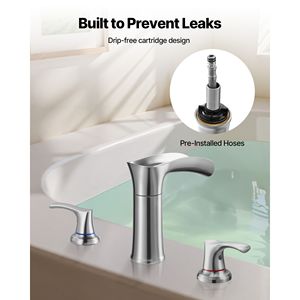 Rubinetto per Vasca Romano a 3 Fori, Set Rubinetti a Cascata per Vasca da Bagno in Lega di Zinco, Montaggio su Bordo Vasca con 2 Maniglie - Product Image 5