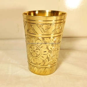 Vaso DE AGUA DE Material de latón con diseño de grabado Vaso de metal con acabado antiguo de latón pulido - Product Image 6