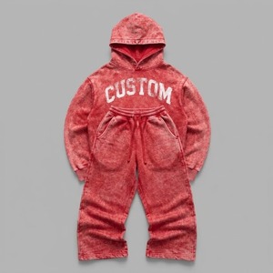 Conjunto de dos piezas de chándal personalizado con lavado ácido, algodón grueso, lavado vintage, logotipo estampado en relieve, sudadera con capucha y pantalón jogger, OEM Shop - Product Image 4