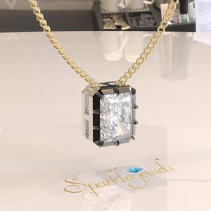 Georgian Style Cut Set Solid 14K Gold Certified Geometric Octagon Cut Moissanite Pendant Necklace - Product Image 1