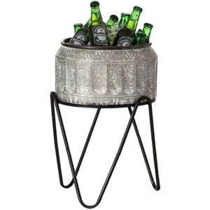 Bac à boissons en métal galvanisé robuste, grand seau à glace ovale avec poignées renforcées pour refroidir le vin et la bière lors de fêtes - Product Image 3