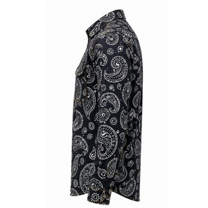 เสื้อเชิ้ตทำงานแขนยาวลายเพสลีย์สีดำสำหรับผู้ชาย ผ้าฝ้าย ระบายอากาศได้ดี แฟชั่นทันสมัย - Product Image 4