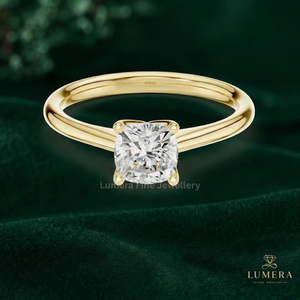 Anillo de compromiso solitario con diamante brillante cultivado en laboratorio, engaste de cuatro puntas, banda de oro macizo elegante, engaste tipo catedral, certificado IGI - Product Image 2