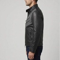 Veste en cuir véritable pour homme, style motard, avec fermeture éclair intégrale, col montant, poches sécurisées, poignets ajustables