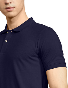T-shirt polo bleu marine à manches courtes personnalisable pour homme, vêtements décontractés en tissu de coton pour l'été et l'extérieur avec logo personnalisé - Product Image 1