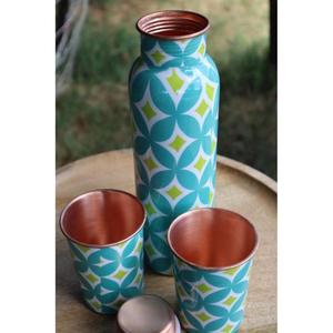Customizable Designs Copper Water <b>Bottle</b> With 2 Glass Set Floral Print Enamel Coated Food Grade Metal Water <b>Bottle</b> Home Drinking - Product Image 4