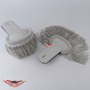 Nuevas Epaulettes Grises de Alta Calidad Personalizadas para Uniformes Tácticos, con Hilos Metálicos y Flecos de Mylar, con Borlas - Product Image 1