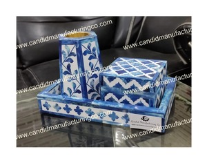 Ensemble brûle-encens Bakhoor en résine bleu et blanc avec incrustation de os, plateau porte-encens, décoration islamique pour la maison, coffret cadeau - Product Image 2