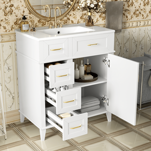 Adjustable Shelf 30-Inch <b>Bathroom</b> <b>Vanity</b> with Soft Close Door & Drawers Featuring Ceramic Sink and Three Soft Close Units - Product Image 1