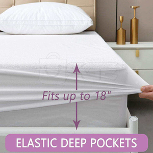 Hotel Quality Terry Mattress Protector <b>Bed</b> Mat Made with Breathable Polyester Terry Fabric Knitted Durable Waterproof Backing - Product Image 3