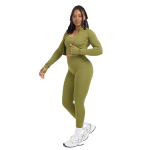 เสื้อแจ็กเก็ตชุดโยคะสำหรับผู้หญิงเสื้อตัวนอกแขนยาวมีซิปสำหรับใส่วิ่งเข้ายิมฟิตเนสเล่นกีฬากำหนดโลโก้ได้เอง - Product Image 1