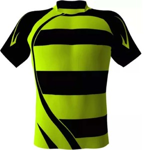 Men's Short Sleeve Rugby Jersey Striped Lime Green Black Moisture Wicking Crew Neck Polyester Sport Apparel - Product Image 1