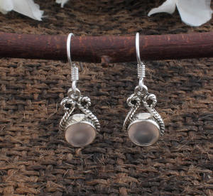 Boucles d'oreilles pendantes en argent sterling 925 avec pierre précieuse rose en quartz rose naturel, luxe pour mariage - Product Image 3