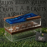 Boîte cadeau artisanale en bois et résine avec conteneur transparent en acrylique pour dattes, fruits secs et chocolats du Ramadan et de l'Aïd Moubarak