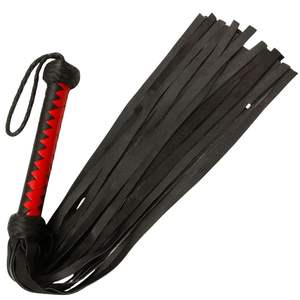 Genuine Cowhide Leather Flogger with Braided Handle and Dual Tone Falls - Product Image 1