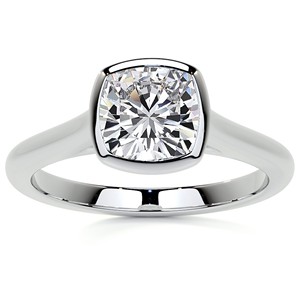 Classic Bezel Set <b>Cushion</b> Cut Moissanite Ring 14K Solid White Gold Engagement Ring Solitaire Wedding Ring <b>For</b> Her - Product Image 1
