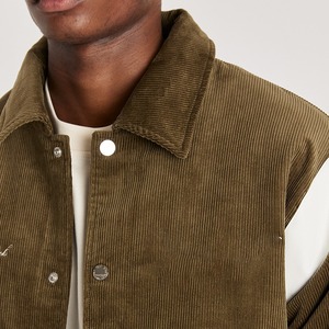 Chaqueta Varsity de Pana para Hombre, con Logotipo Bordado, Cuello Camisero, Abrigo Casual de Otoño, Corte Regular, Color Sólido, Decoración Frontal - Product Image 2