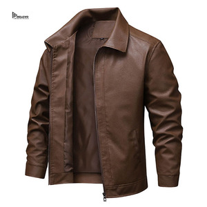 Veste en cuir pour homme Relevo Industries, col rabattu, fermeture éclair, coupe ajustée, vêtement d'extérieur décontracté pour l'hiver - Product Image 3