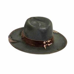 Jimieson Apparel Dark Green Leather Wide Brim Striped <b>Hat</b> Leather <b>Band</b> Unisex Outdoor Casual Winter Wear 48-50cm Quick Dry - Product Image 1