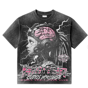 Men's Casual Acid Wash Canvas Vintage T-Shirts High Street Cotton Drop Shoulder with Custom O-neck Cartoon Print Short Sleeves - Product Image 5