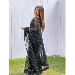 Saree fantaisie à broderie multi-fils et à séquences pour vêtements de mariage - Product Image 6