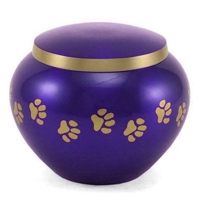 Urna de Metal Azul Latón para Cenizas de Mascotas, Suministros Funerarios Conmemorativos, Tarro Grabado con Huellas Plateadas para Perros y Gatos - Product Image 3