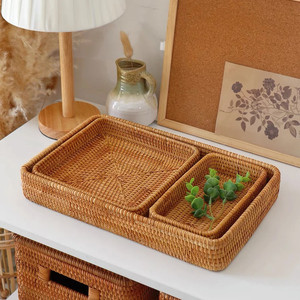 Bandeja de ratán tejida hecha a mano para decoración del hogar, conjunto de 3 bandejas rectangulares, respetuosas con el medio ambiente - Product Image 6