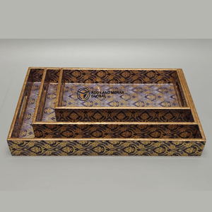 Gold Geometric Enamel Serving Tray Set of 3 – Modern Luxury Food-Safe MDF & <b>Paper</b> Nesting Trays for <b>Kitchen</b> Dining & Home Decor - Product Image 1