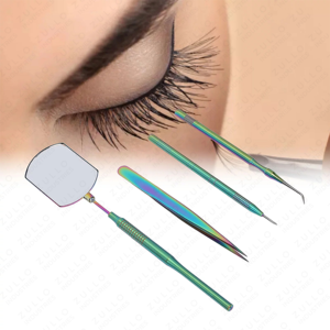 Pinces à épiler professionnelles en acier inoxydable de qualité supérieure avec miroir et pointe fine pour le pose d'extensions de cils - Product Image 3