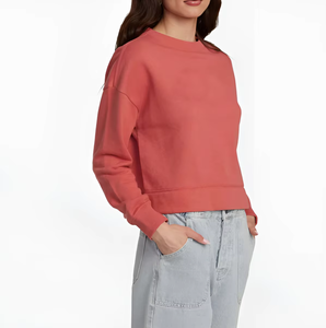 Sudadera OEM personalizada para mujer, cuello redondo, algodón/fibra de bambú, lavado ácido, teñido anudado, bordado, cristal, jersey corto, estilo urbano, otoño - Product Image 3