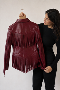 Women’s Genuine Leather <b>Fringe</b> <b>Jacket</b> Deep Burgundy Western Style Long <b>Fringe</b> Custom OEM ODM Wholesale Fashion Outerwear - Product Image 3