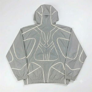 Conjunto Deportivo de Chaqueta y Pantalones de Poliéster Tejido para Hombre, Color Gris Reflectante, de Alta Calidad, con Capucha, de Secado Rápido, para Otoño - Product Image 3