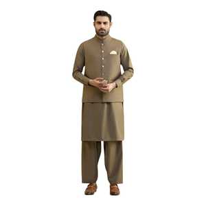 Salwar Kameez Traditionnel pour Hommes avec Gilet en Coton Lavable, Longueur Cheville, Coupe Classique, Tenue de Mariage Style Inde Pakistan - Product Image 1