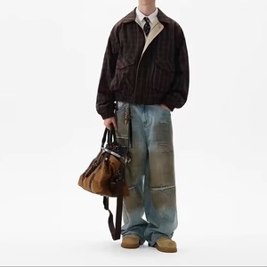 Blouson bomber kaki pour homme, col rabattu, fermeture éclair, couleur unie, manches classiques, vêtement décontracté pour l'automne - Product Image 2