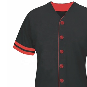 Maillot de baseball unisexe pour adulte, manches courtes, couleur crème unie avec boutons rouges et col en V, coupe classique, polyester, sport - Product Image 6