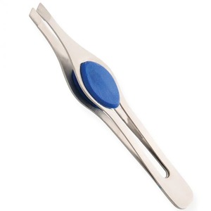 Pinzas Curvas para Cejas de Acero Inoxidable con Empuñadura Azul Antideslizante, Estilo Moderno y Punta de Precisión - Product Image 2