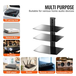 Mensole Galleggianti in Vetro Rinforzato, Supporto a Parete per TV, Centro di Intrattenimento, Capacità 18 Libbre, Ripiano per Lettore DVD - Product Image 6