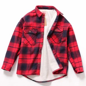 Chemises à manches longues en flanelle doublées de sherpa pour hommes, chemises à carreaux en coton à boutons pression, veste matelassée - Product Image 3