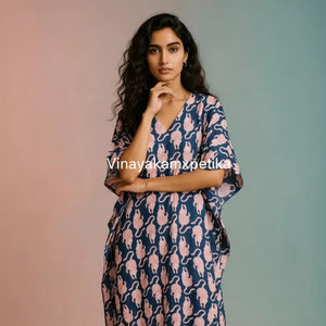 Effortless Elegance Flock Printed Leopard Cotton Kaftan <b>Dress</b> <b>Whimsical</b> Eco-Friendly Asymmetrical Premium Breathable Fabric - Product Image 2